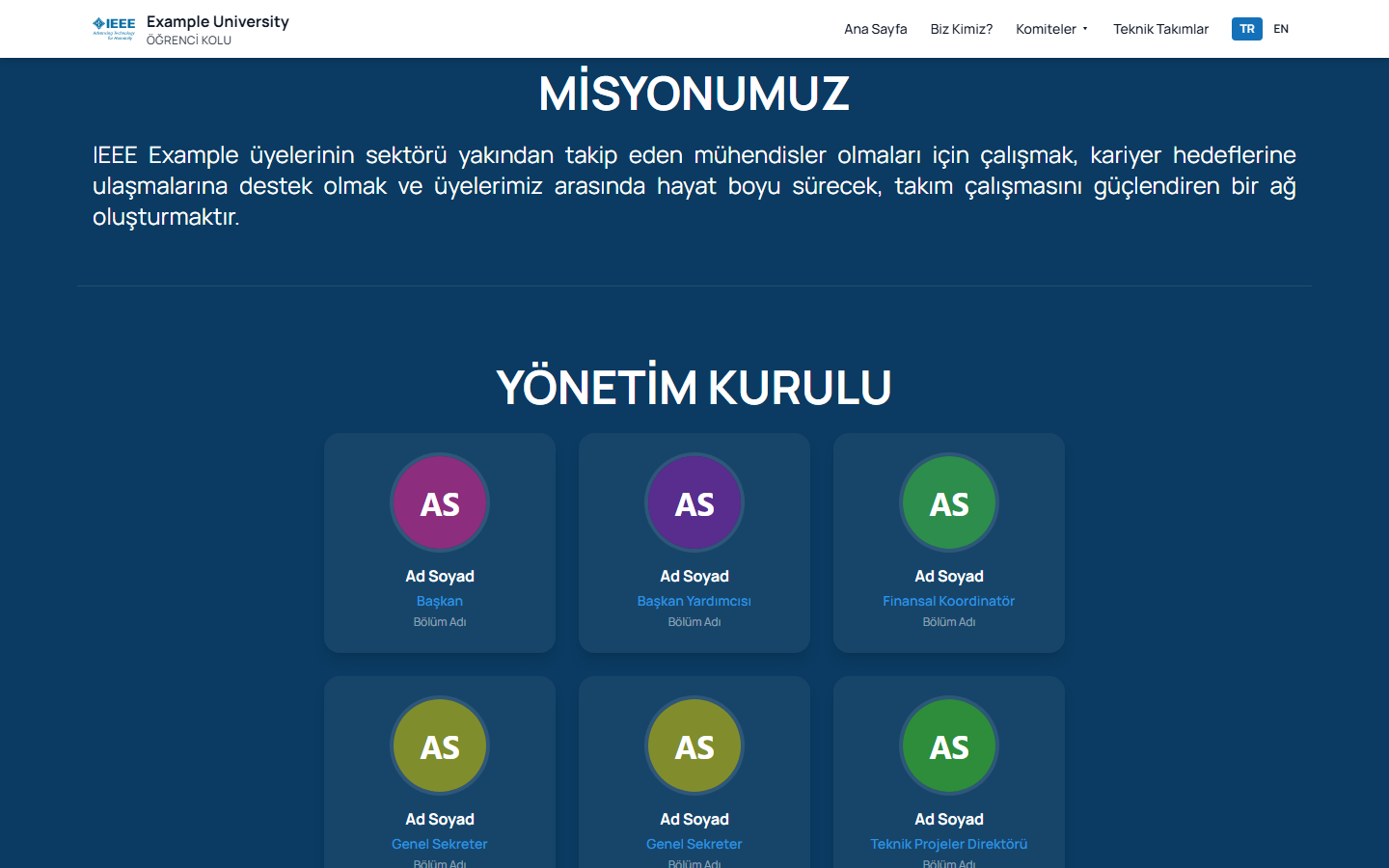 Otomatik üretilen placeholder avatarlar